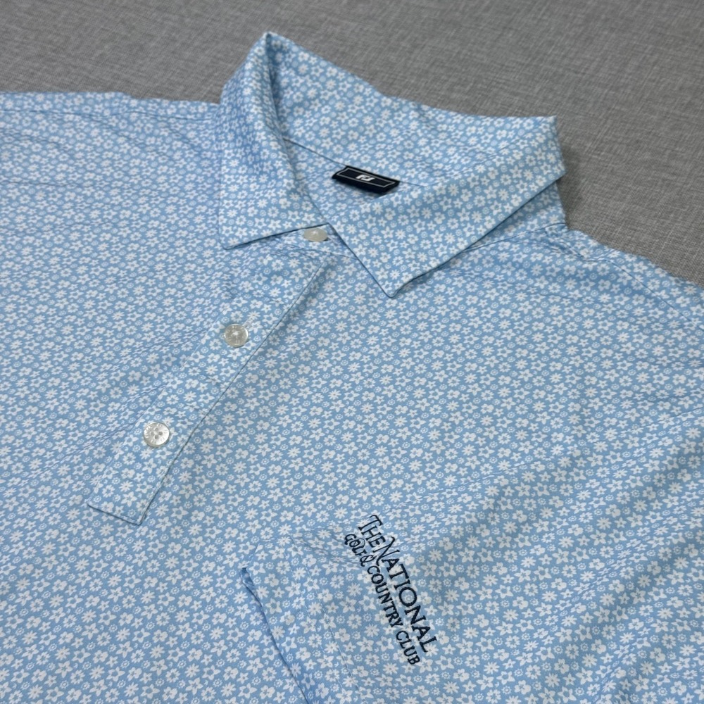 FootJoy The National Golf & Country Club Floral Polo Shirt Mens 2XL Blue White